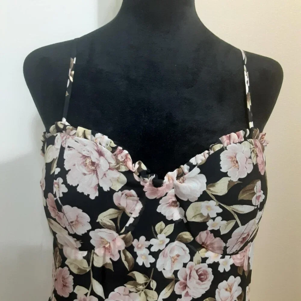 Altar'D State Size Large Chaya Floral Ruffle Spaghetti Strap Smocked Midi Dress - Picture 2 of 16